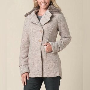 PRANA L Lisina faux fur wool woman beige faux fur cotton Pea coat gorpcore